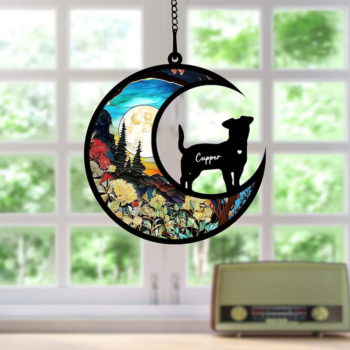 Custom Pet Suncatcher Pendant - Personalized Acrylic Window Ornament with Pet Photo, Name or Paw Print (UV Printed)