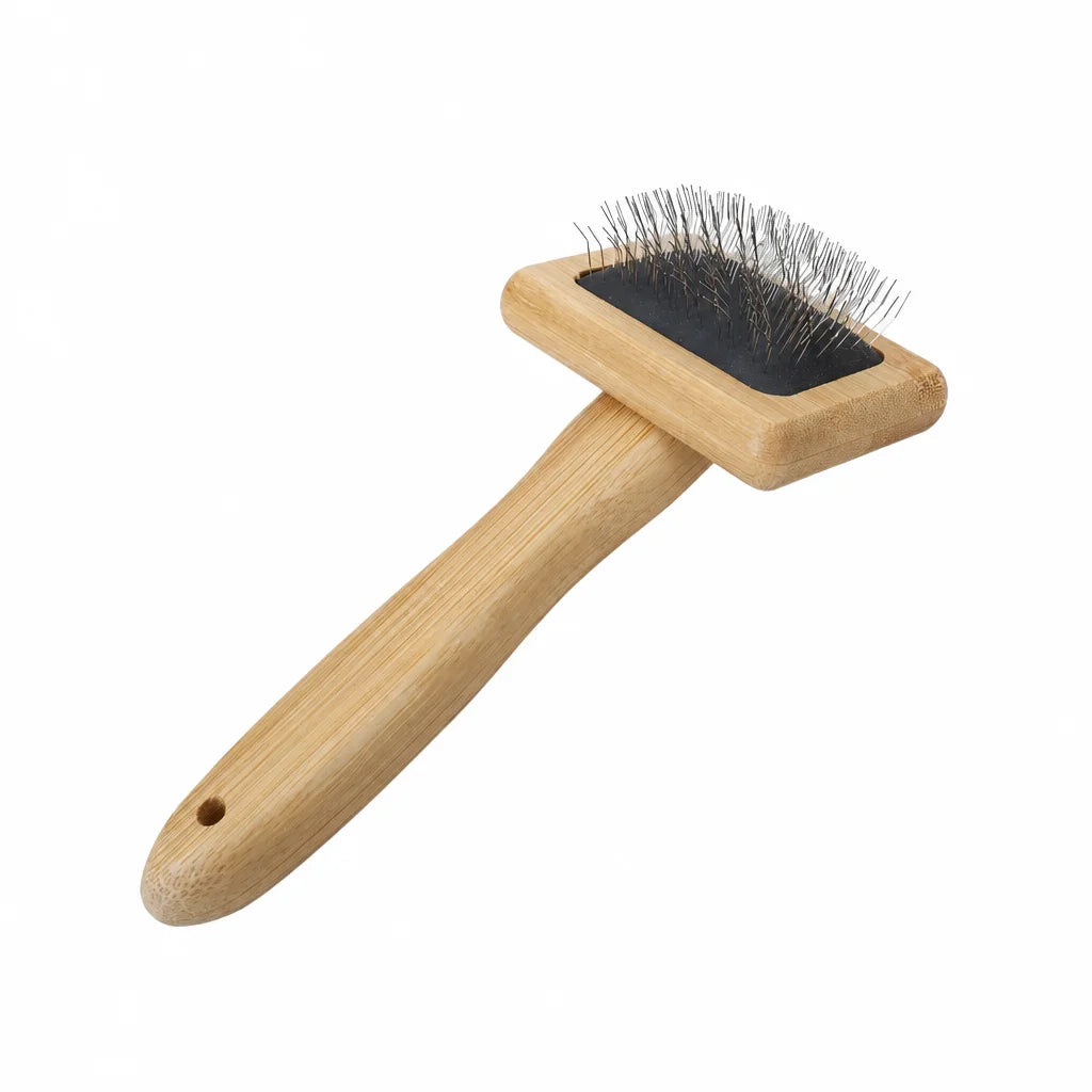 Bamboo air-cushion pet slicker brush angle view