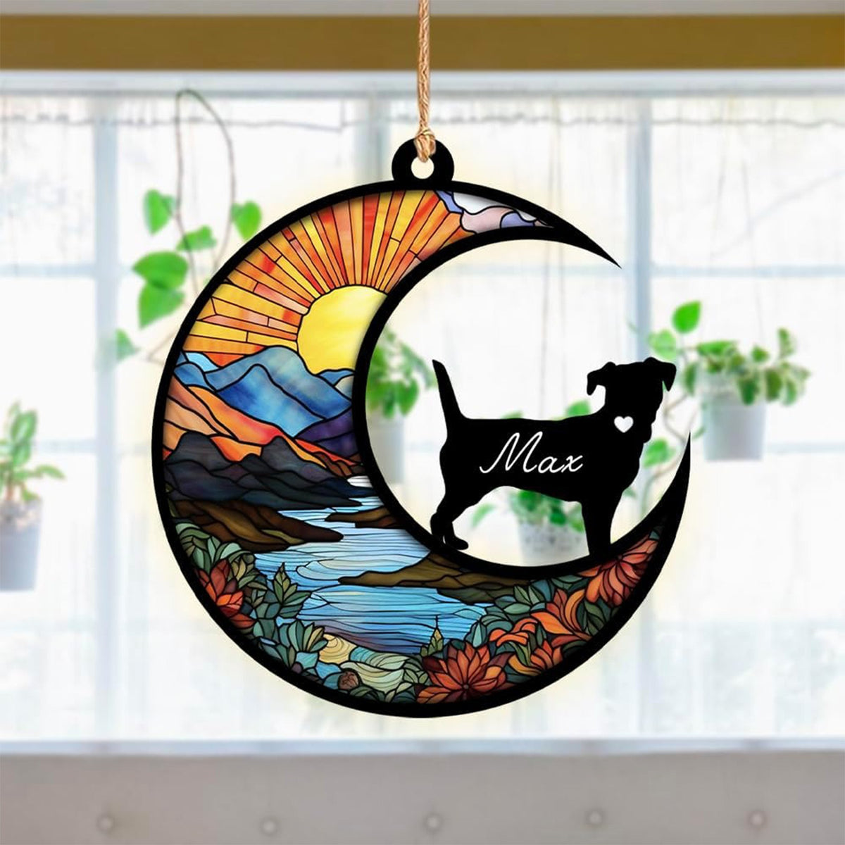 Custom Pet Suncatcher Pendant - Personalized Acrylic Window Ornament with Pet Photo, Name or Paw Print (UV Printed)
