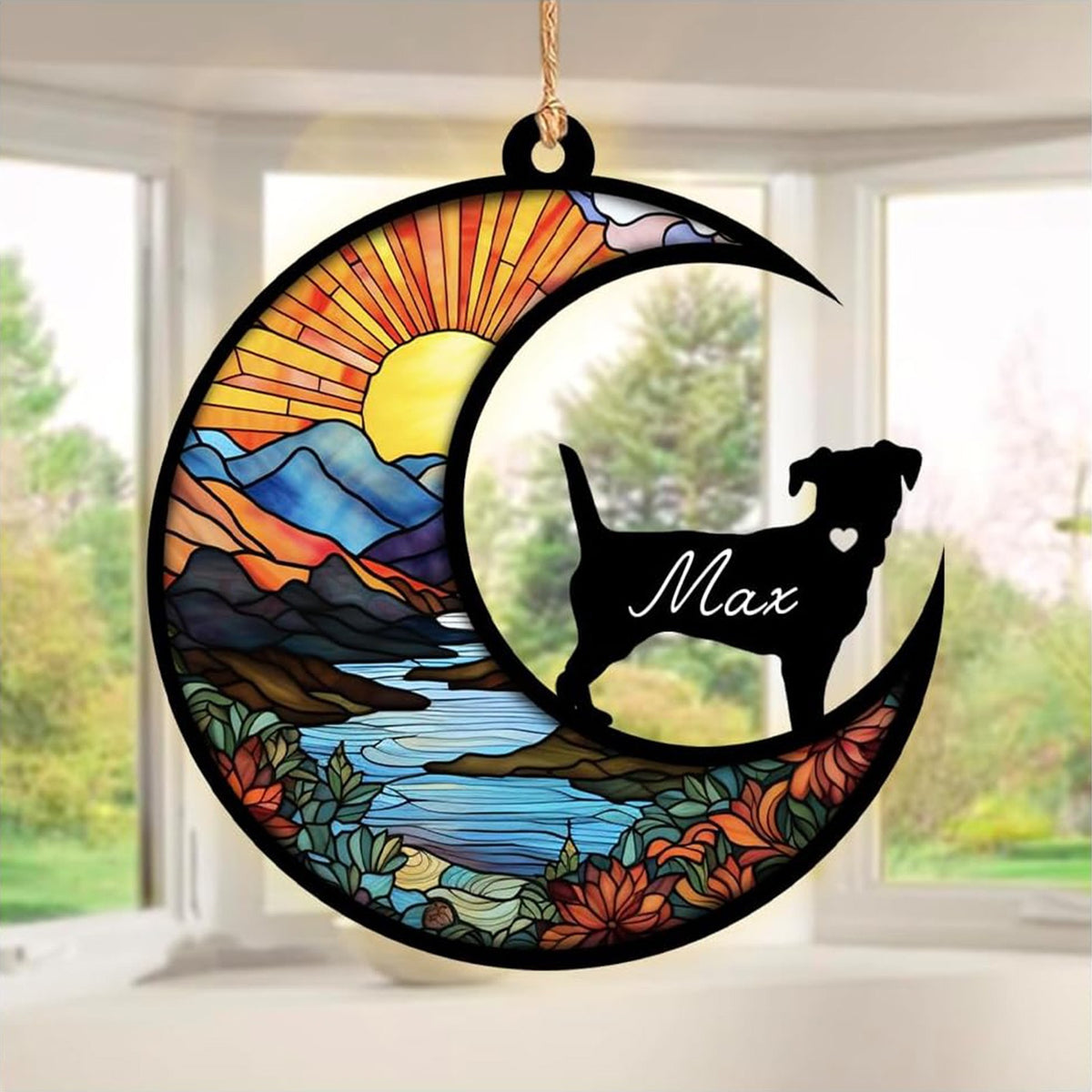 Custom Pet Suncatcher Pendant - Personalized Acrylic Window Ornament with Pet Photo, Name or Paw Print (UV Printed)
