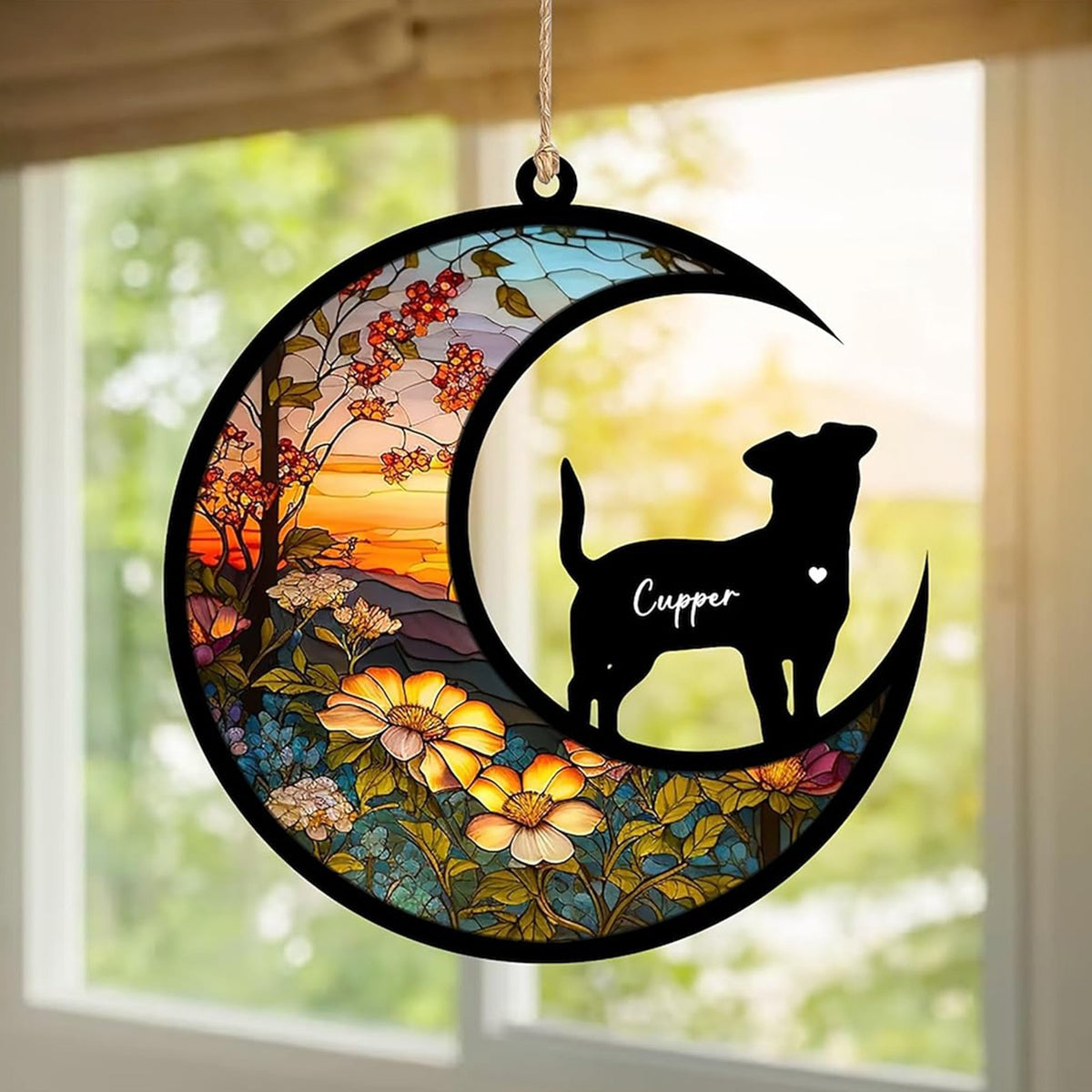 Custom Pet Suncatcher Pendant - Personalized Acrylic Window Ornament with Pet Photo, Name or Paw Print (UV Printed)